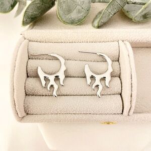 925 Sterling Silver Drip Earrings Flame Shape Stud Earrings Cool Unique Studs